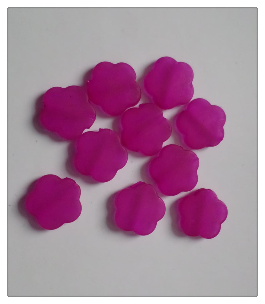 10 x Frosted Acrylic Beads - 18mm - Flower - Bright Pink 