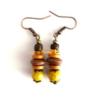 Yellow Orange Brown Wood Dangle Drop African Style Earrings