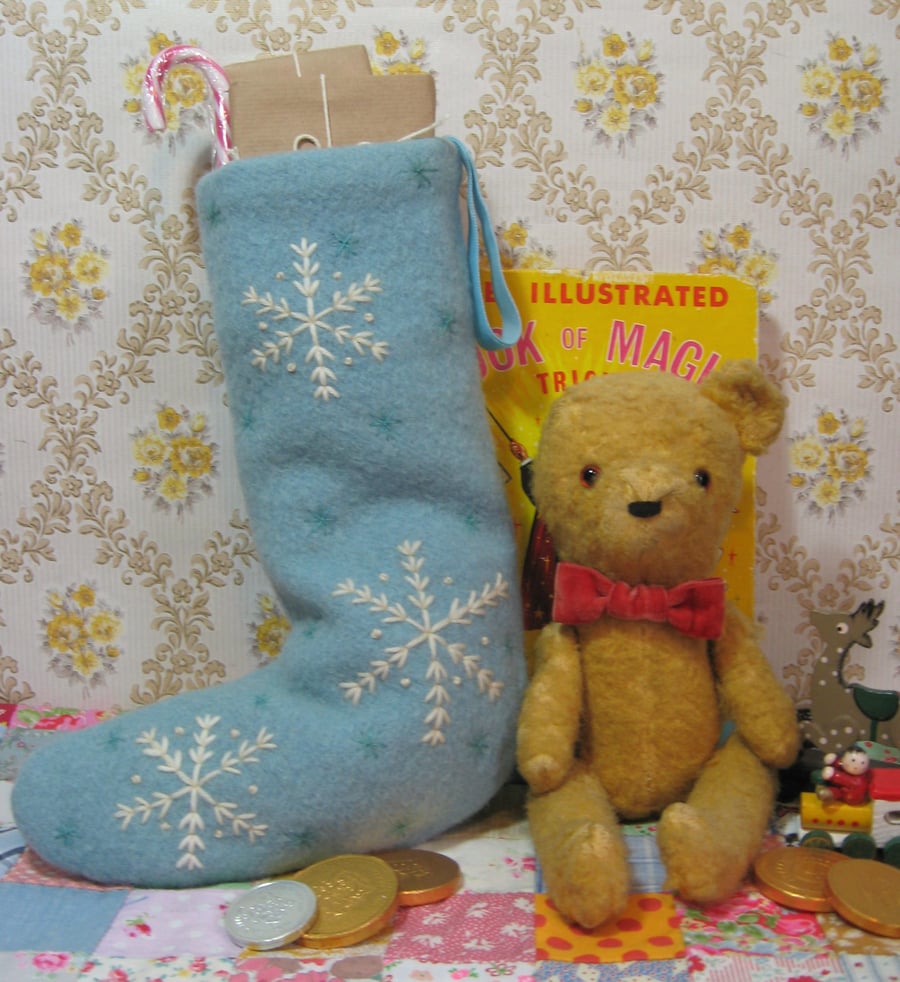 Vintage blue small sized Christmas stocking