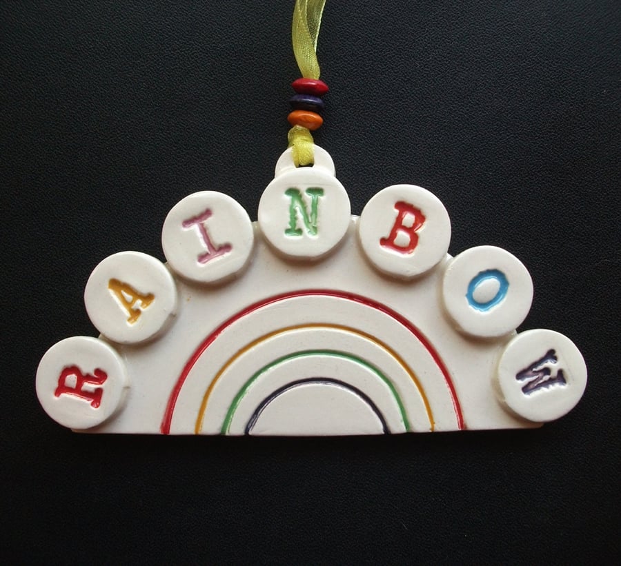 Ceramic rainbow hanging decoration