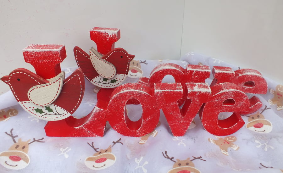  Robin Christmas ornament, wooden love word ornament