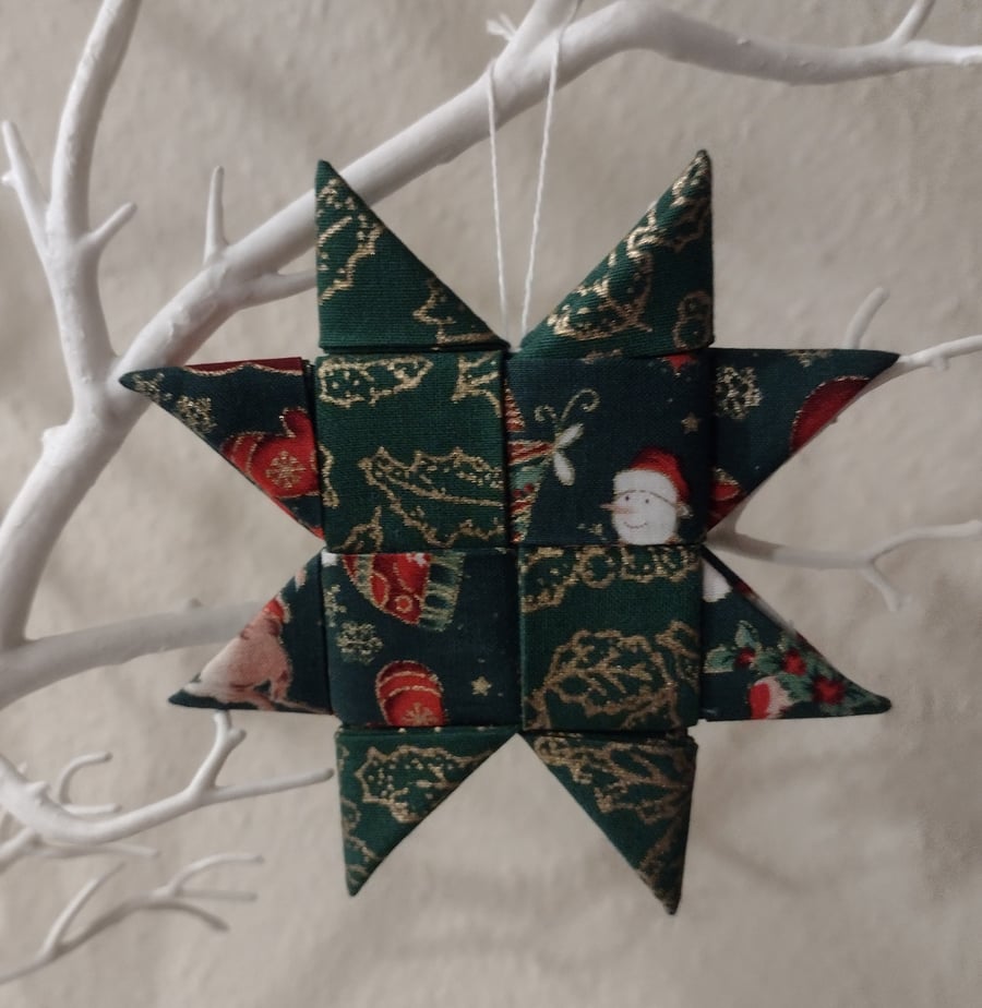 Christmas Star decoration Scandi-style, folded fabric star.