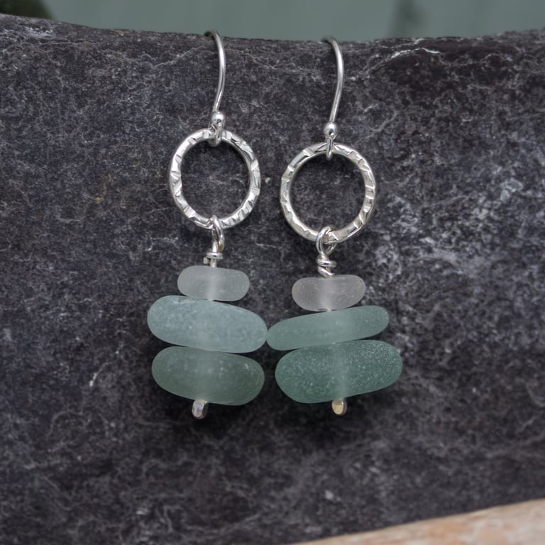 Sea Glass and Silver Circle Earrings