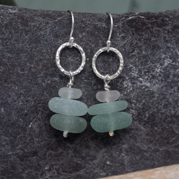 Sea Glass and Silver Circle Earrings