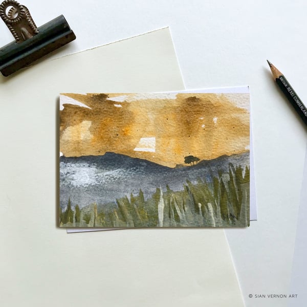 SALE! Ochre and blue Peak District landscape - original painting