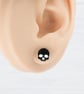 Titanium posts - Black glitter acrylic small skull stud earrings - Image 2