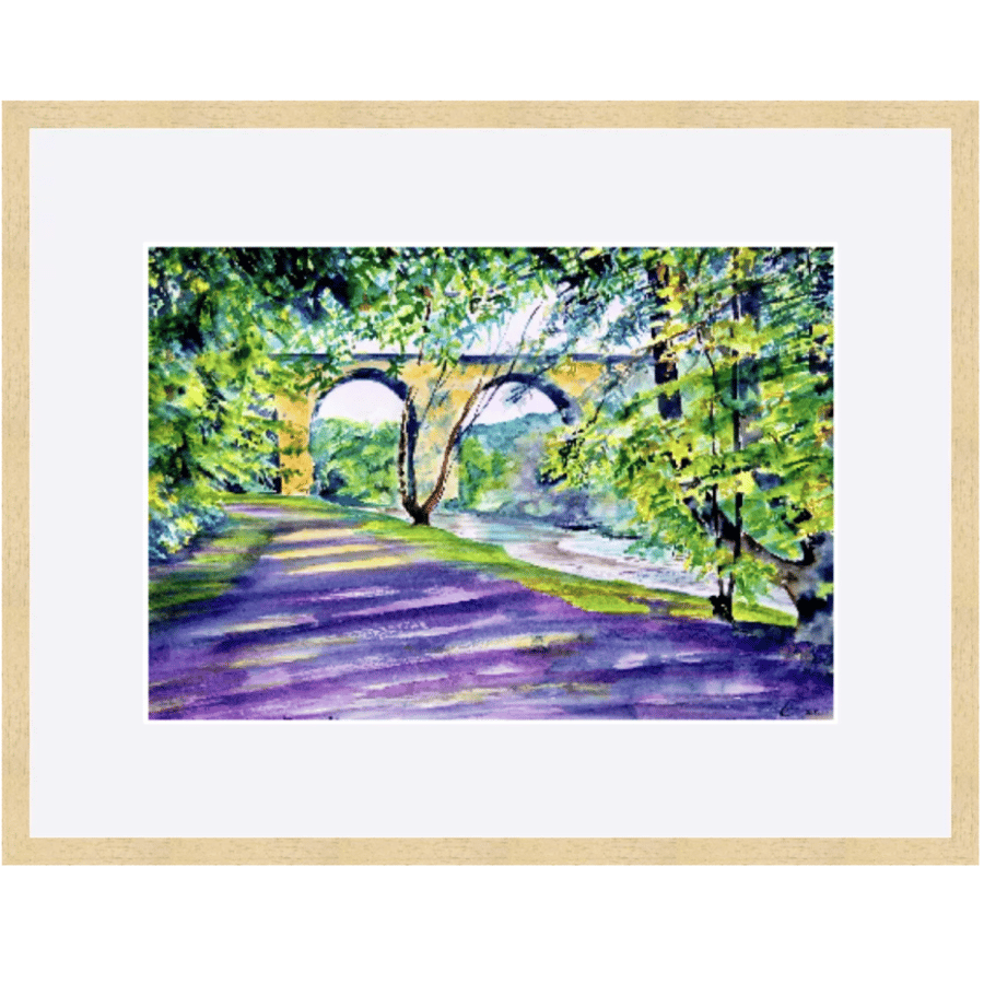 Towpath Along The River Goyt Framed Landscape Impressionist Watercolour Art