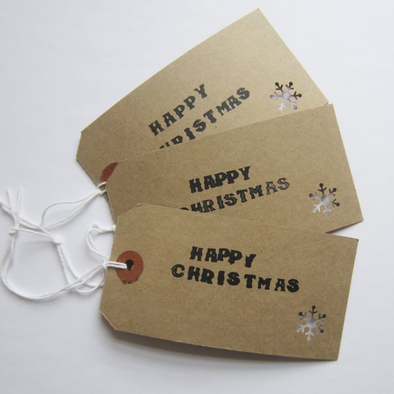 Happy Christmas Snowflake Gift Tag Present Gift Wrap Wrapping Set of 3