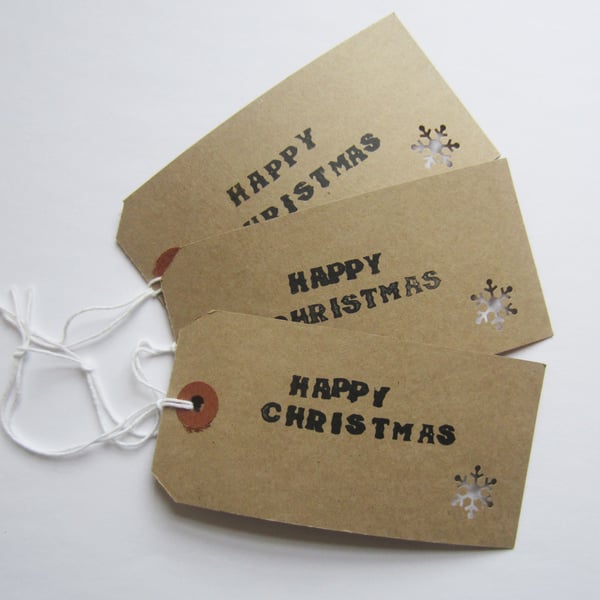 Happy Christmas Snowflake Gift Tag Present Gift Wrap Wrapping Set of 3