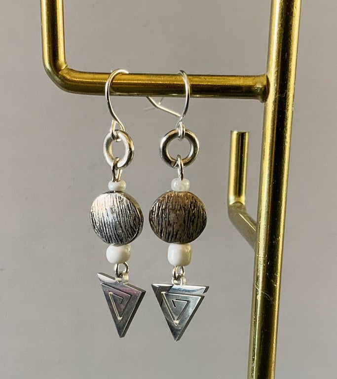 Stainless Steel Triangle Charm Earrings.