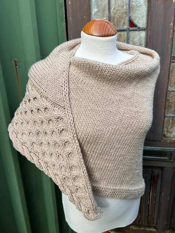 One of a kind Handknitted Triangle Honeycomb Textured Wrap Shawl Scarf