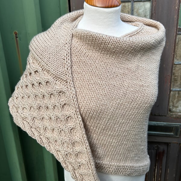 One of a kind Handknitted Triangle Honeycomb Textured Wrap Shawl Scarf