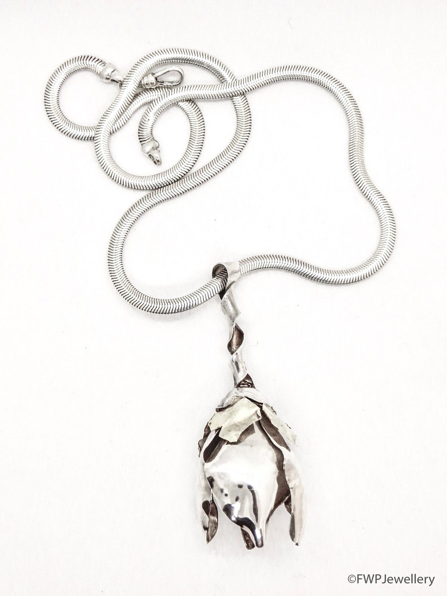 Silver Snake Chain Necklace with Silver and Gold Pendant