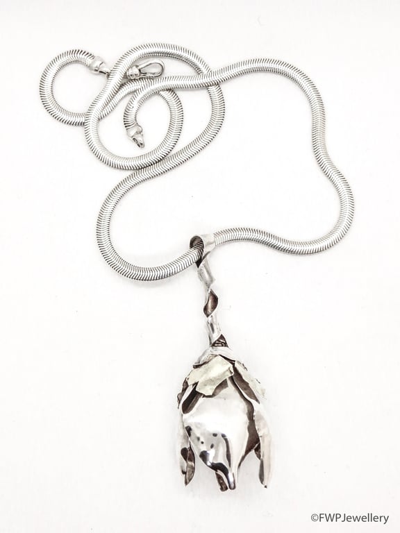 Silver Snake Chain Necklace with Silver and Gold Pendant