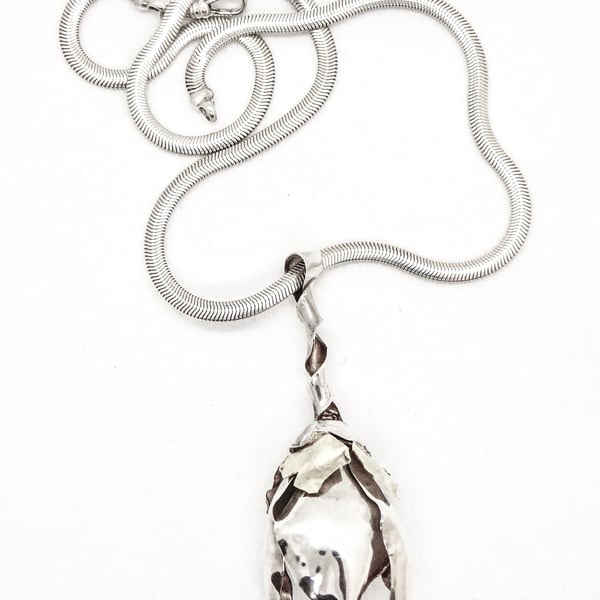 Silver Snake Chain Necklace with Silver and Gold Pendant