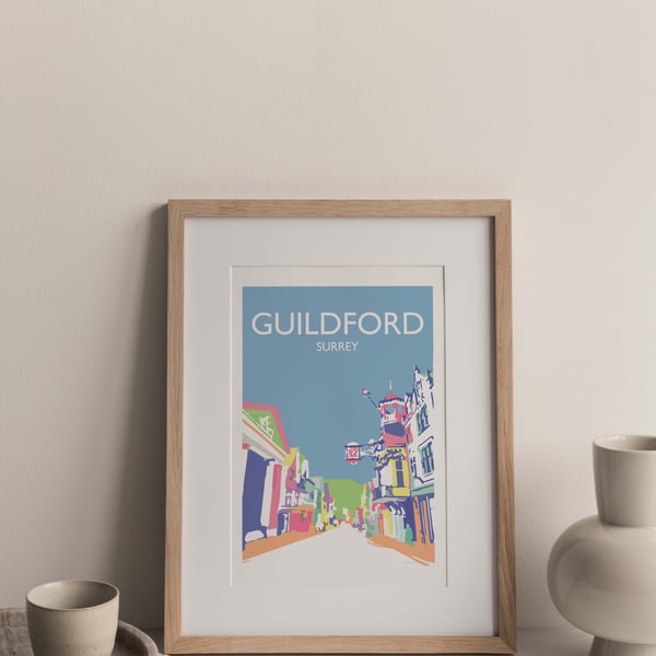 Guildford High Street, Surrey BRIGHT Giclee Travel Print