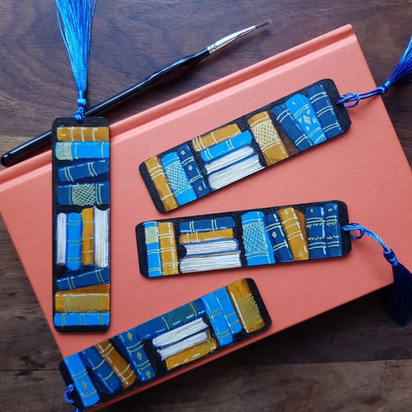 Hand painted wooden bookmarks teal