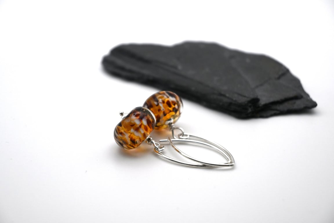 leopard print lampwork glass earrings