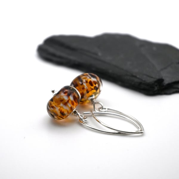 leopard print lampwork glass earrings