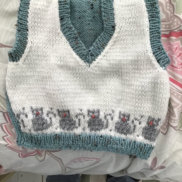 Hand knitted fairisle tanktop for 6 month olds