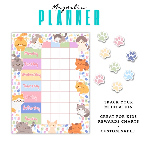 Magnetic Medication & Habit Tracker – A4 Weekly Planner Board Organiser