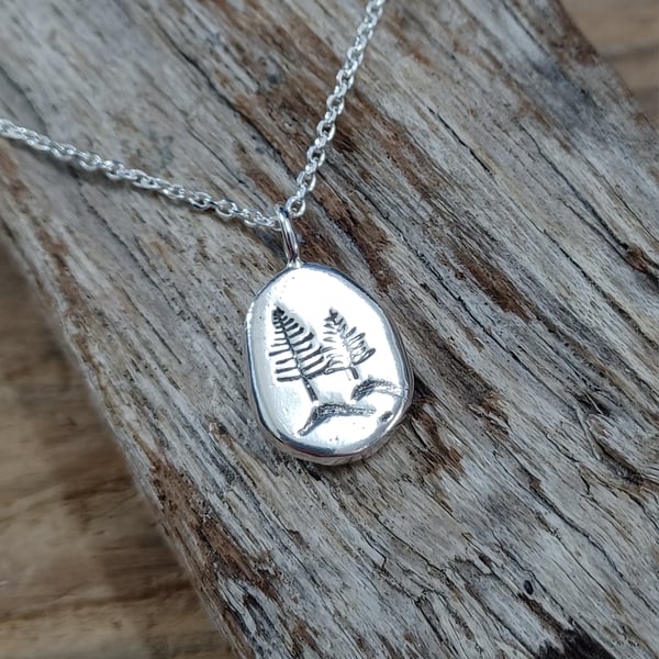 Silver pebble pendant, necklace, nugget, 'alpine trees'