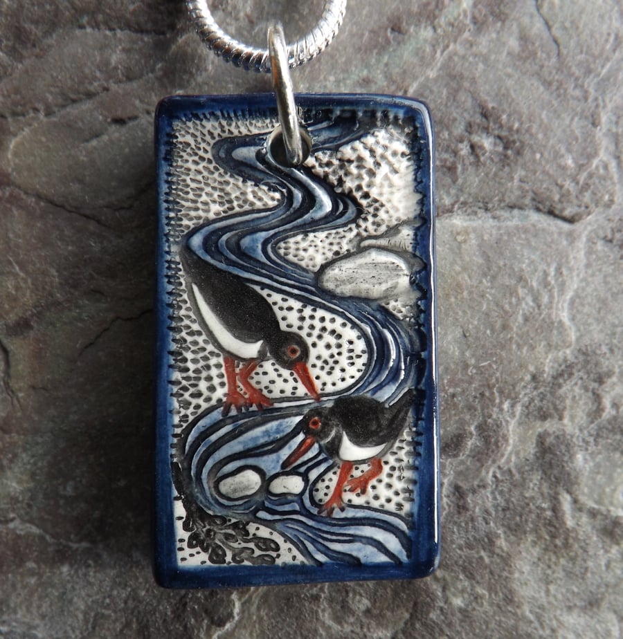 Handmade Ceramic Oystercatcher Pendant
