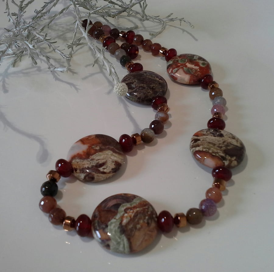 STATEMENT Picture Jasper, Agate, Carnelian & Haematite Gold Vermeil Necklace