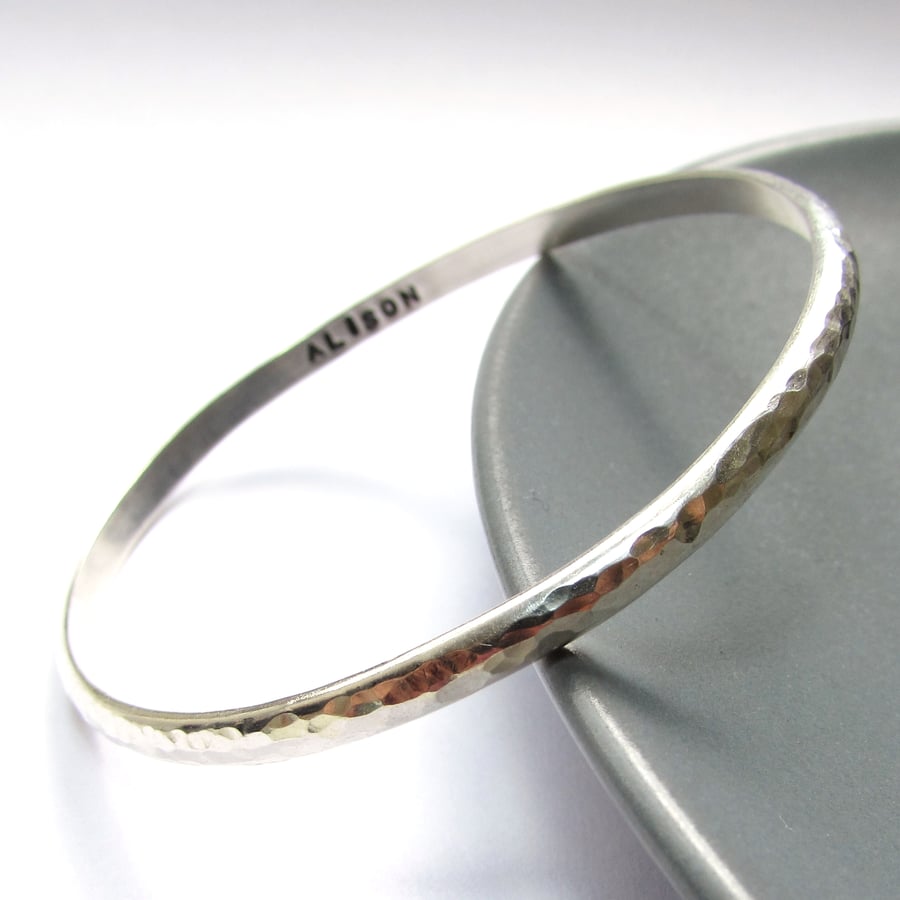 Slim Silver Personalised Bangle