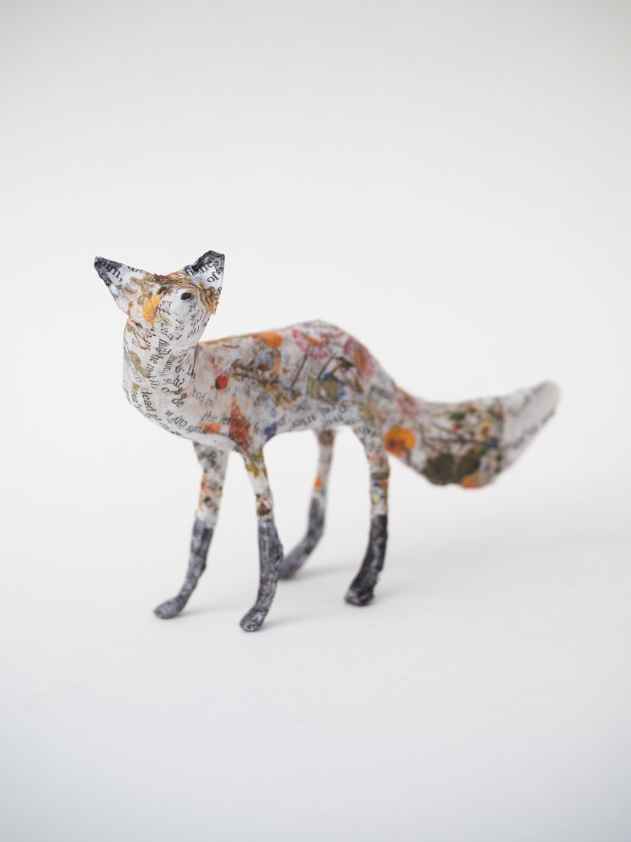Ailis Tiny Paper Mache Standing Fox Sculpture