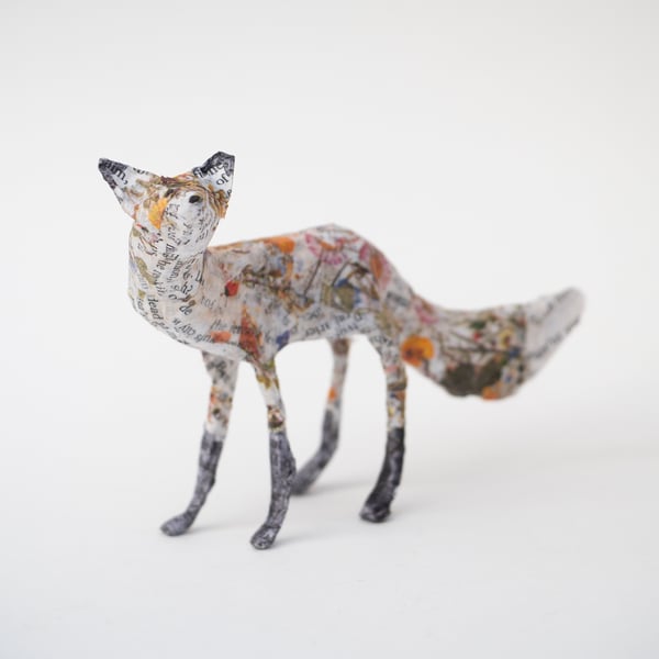 Ailis Tiny Paper Mache Standing Fox Sculpture