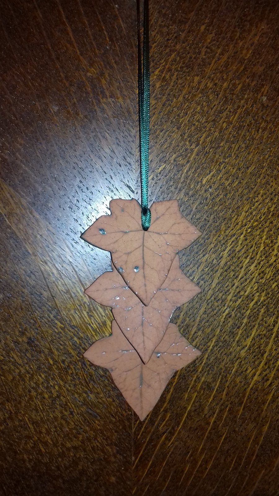 Handmade ceramic green ivy leaf hanging decoration 