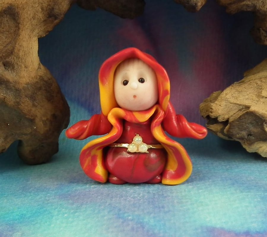 Tiny Elemental Fire Gnome 'Ferno' 1.5" OOAK Sculpt by Ann Galvin