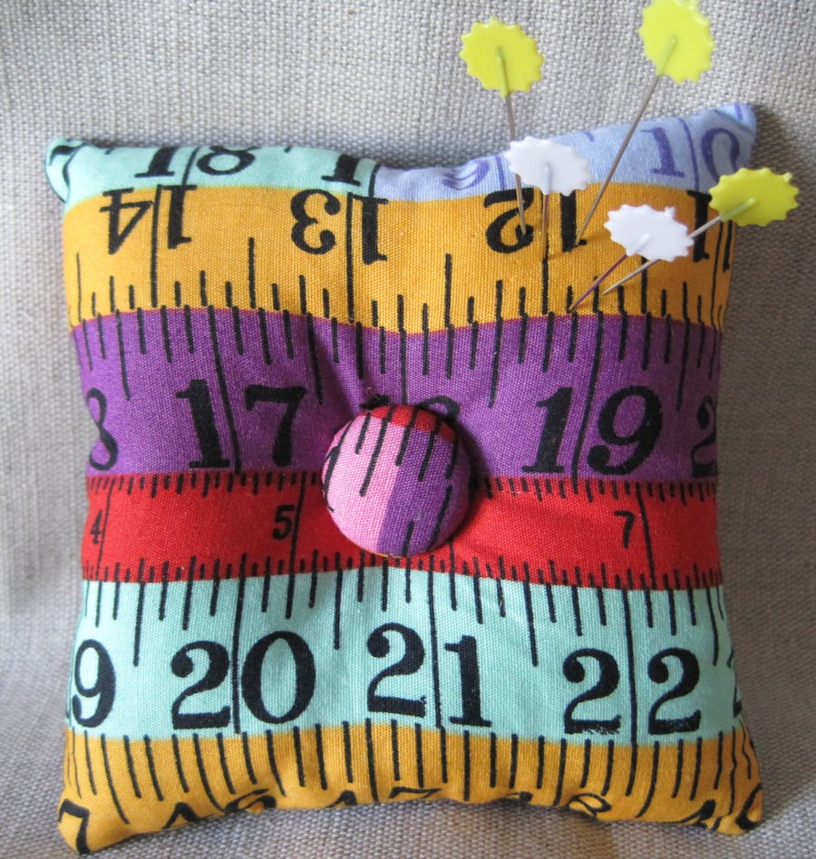 Tape Measure Patterned Fabric Pin Cushion (Buy the set - See Description)