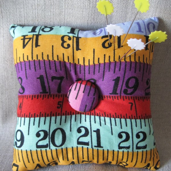 Tape Measure Patterned Fabric Pin Cushion (Buy the set - See Description)