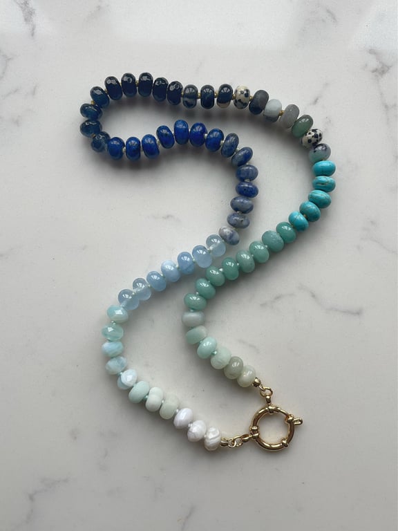 Fizzy Blueberry Hand Knotted Beaded Gemstone Necklace