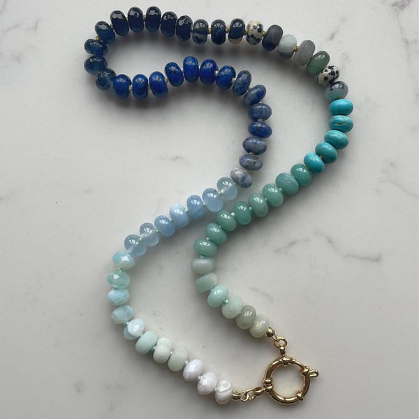 Fizzy Blueberry Hand Knotted Beaded Gemstone Necklace