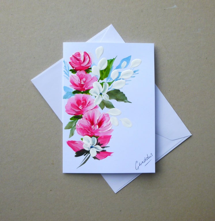 hand painted floral rose blank card ( ref FA 456 G3 )