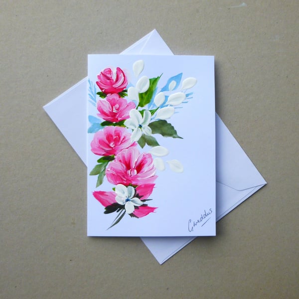 hand painted floral rose blank card ( ref FA 456 G3 )
