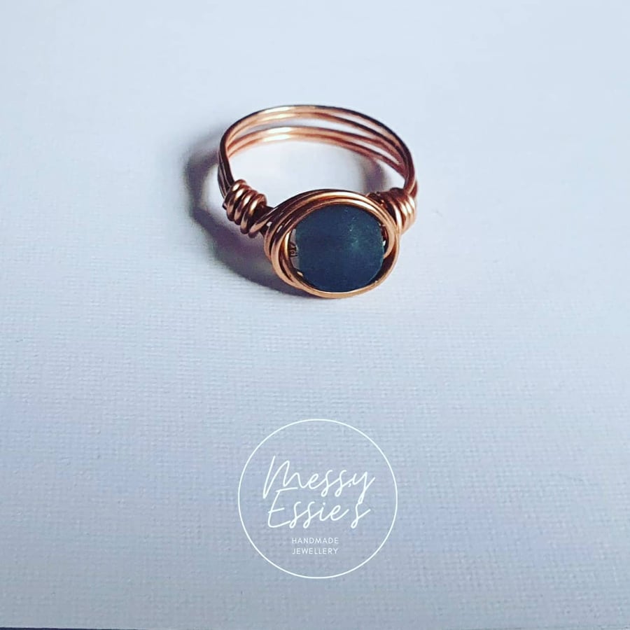 Smokey black frosted glass ring