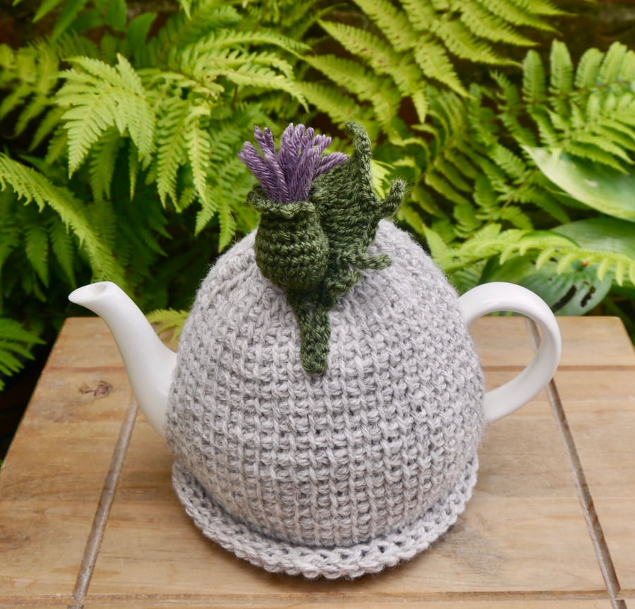 Thistle Tea Cosy, Tunisian Crochet Tea Cozy with Scottish Thistle