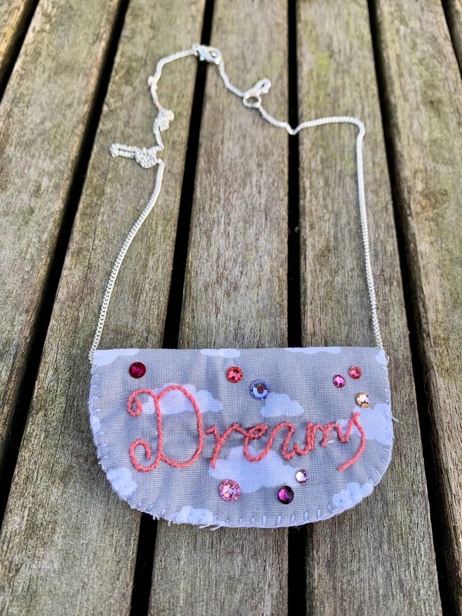 Dreams cloud fabric necklace with Swarovski crystals