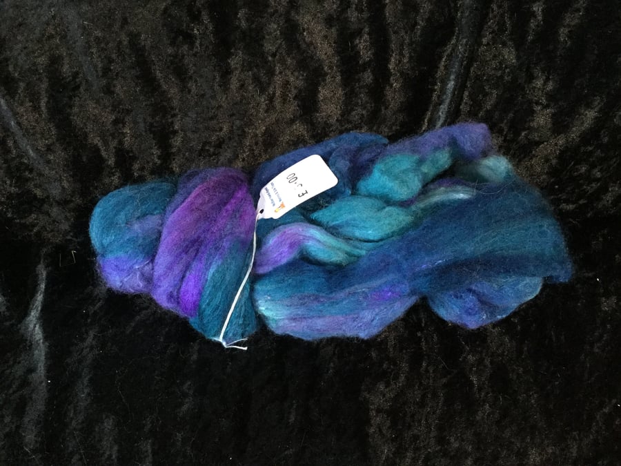 Mobair Hand Dyed Random Merino Wool & Silk Tops Storm Purple Blue Teals