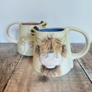 Handmade porcelain highland cow mug. Cup.