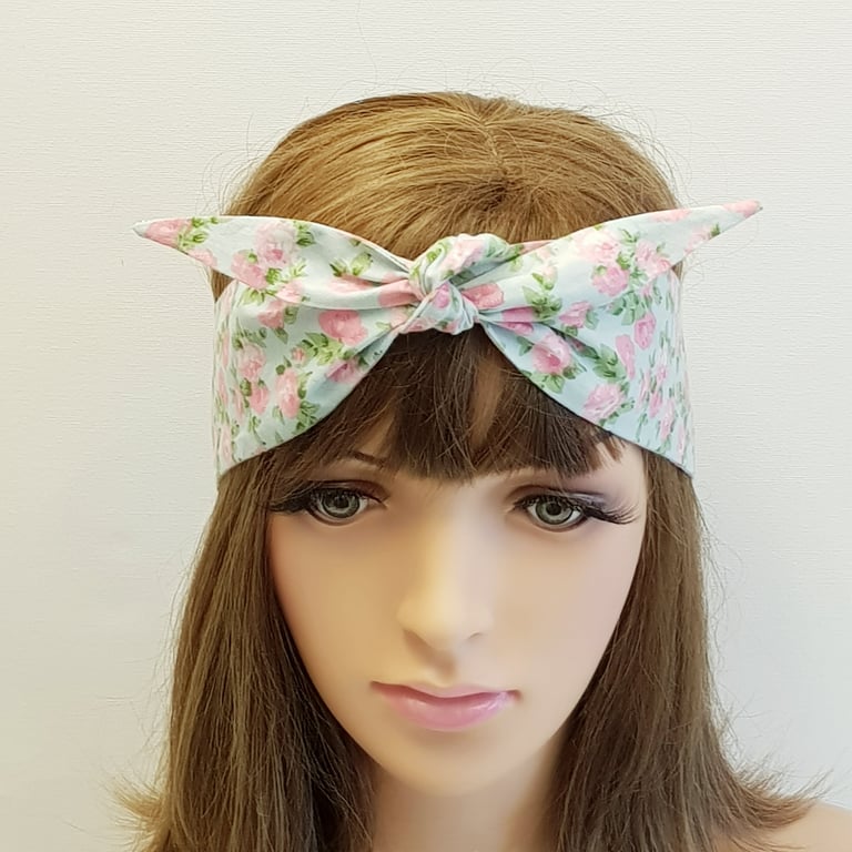 Floral cotton hair scarf, rockabilly headband, head scarf