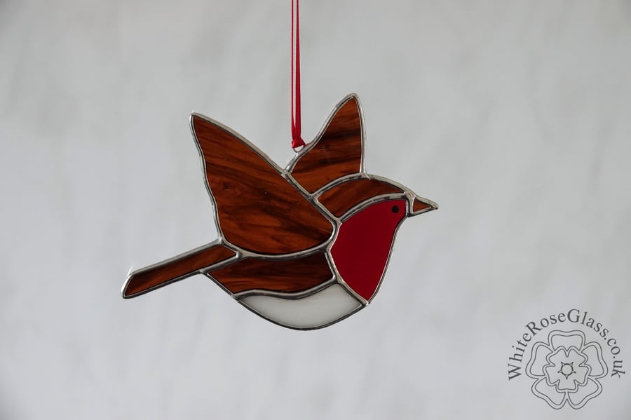 Stained Glass Suncatcher Flying Robin British Birds Ornament