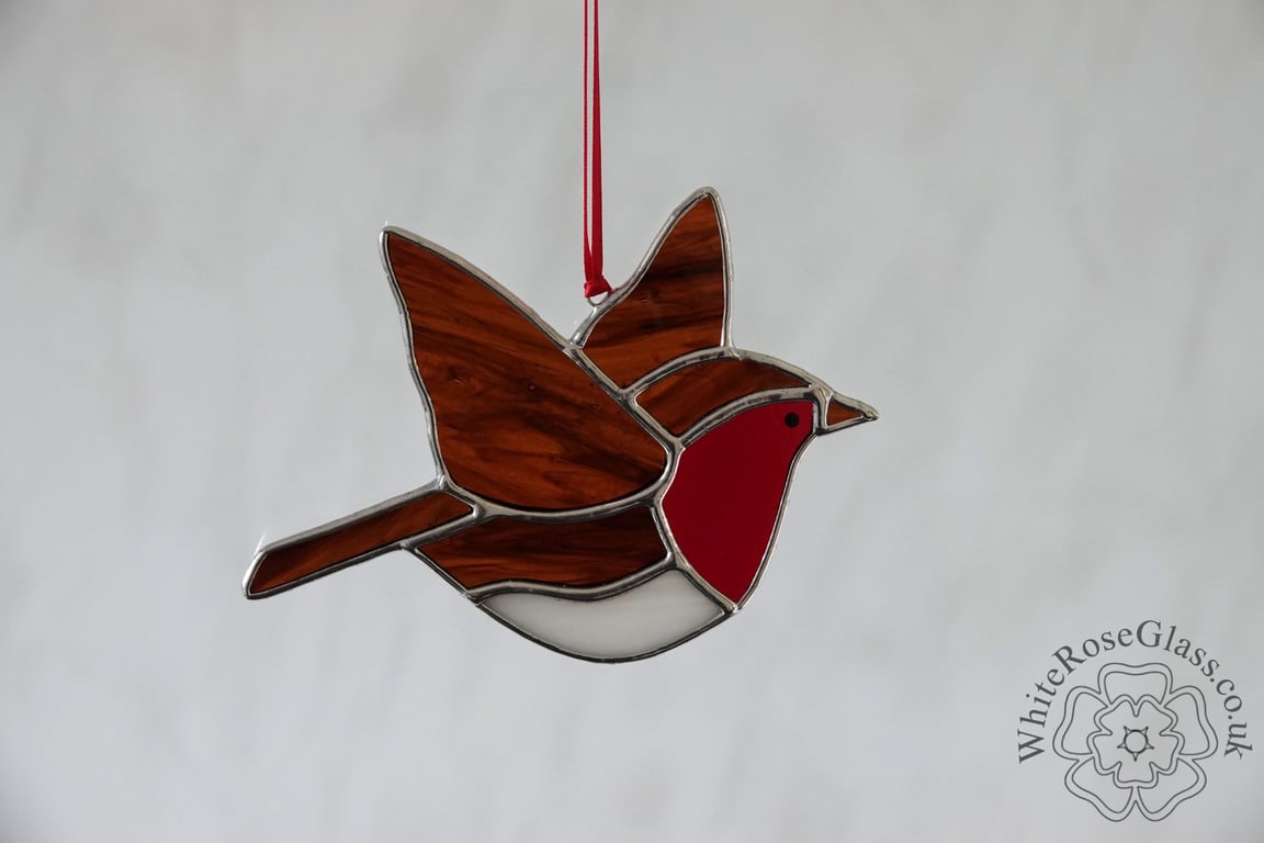 Stained Glass Suncatcher Flying Robin British Birds Ornament