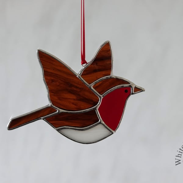 Stained Glass Suncatcher Flying Robin British Birds Ornament
