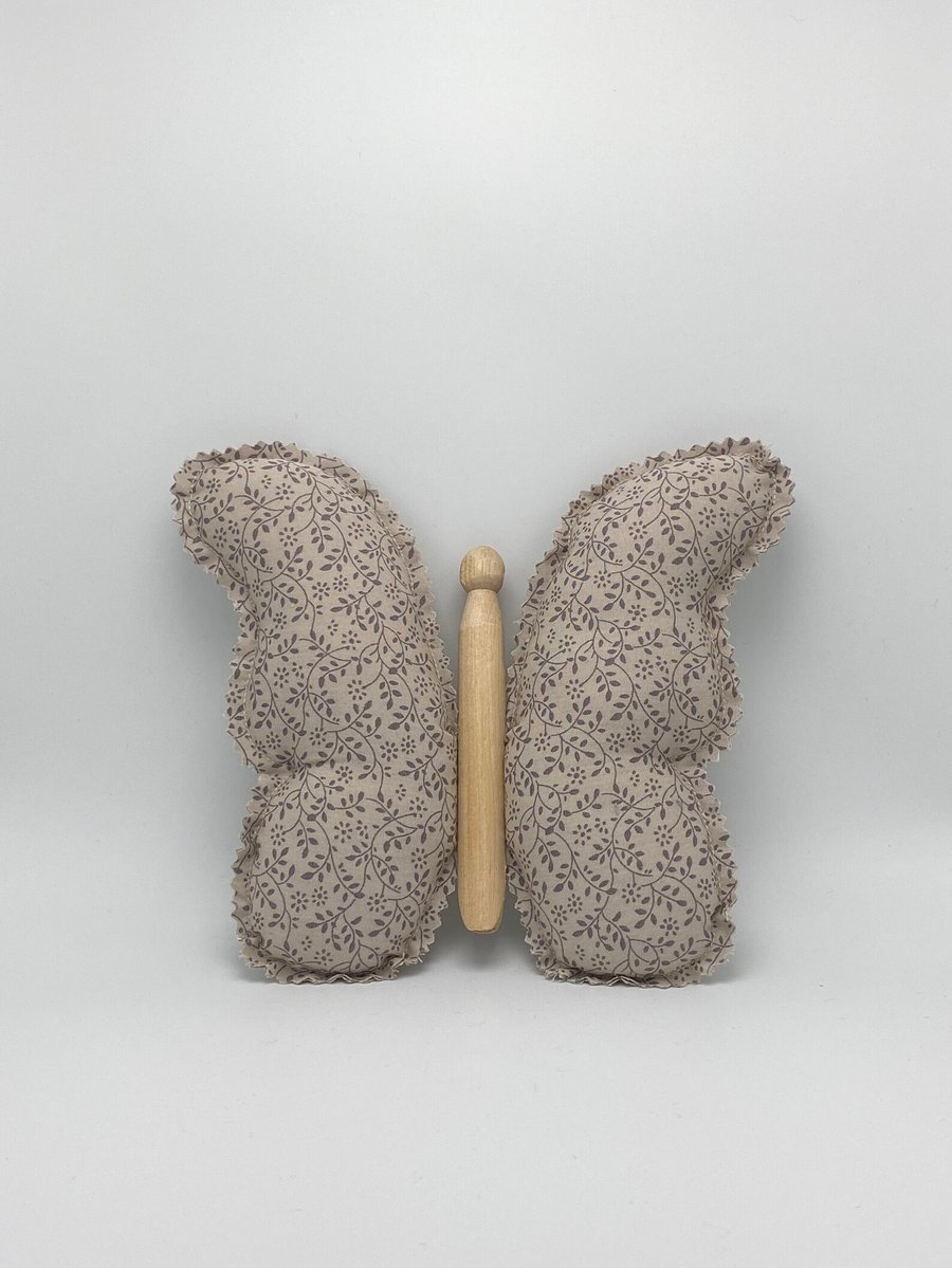 Hanging Clothespin Butterfly Pastel Purple Floral Cotton Fabric Farmhouse Decor