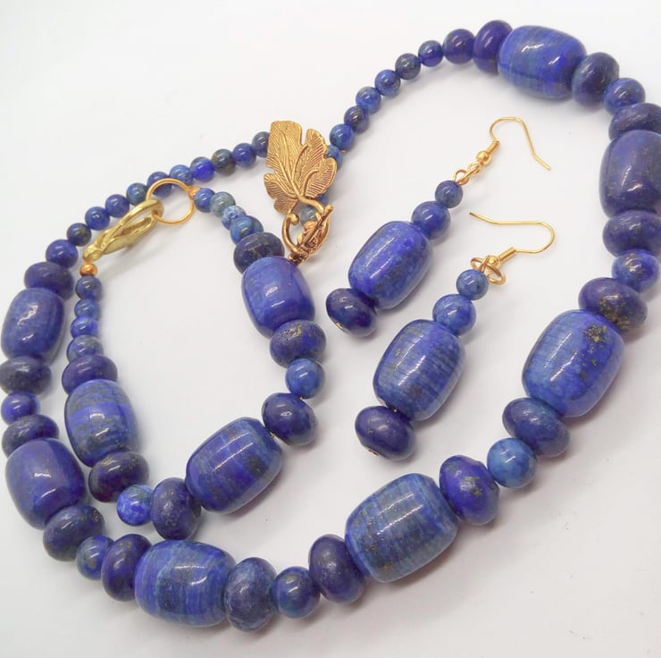 Lapis Lazuli Jewellery Set with Gold Plated Cla... - Folksy